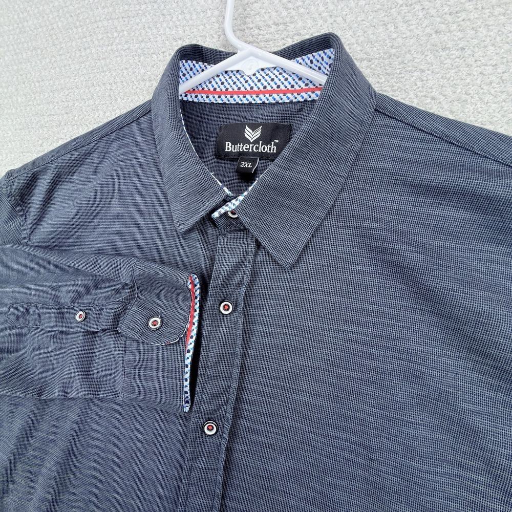 Buttercloth Shirt Mens 2XL Charcoal Black 100% Cotton Long Sleeve Button Up